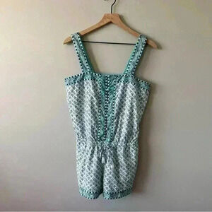 Vineyard Vines Blue White Embroidered Tiny Leaves Romper Women's Size S